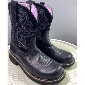 Ariat Women's Fatbaby II Western Leather Cowgirl Cowboy Boots Black&Purple Sz. 8
